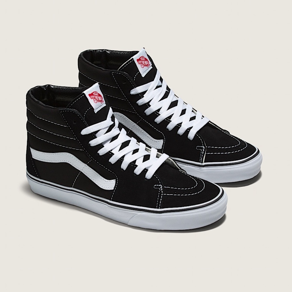 Vans Black and White High-Tops with Red Logo
